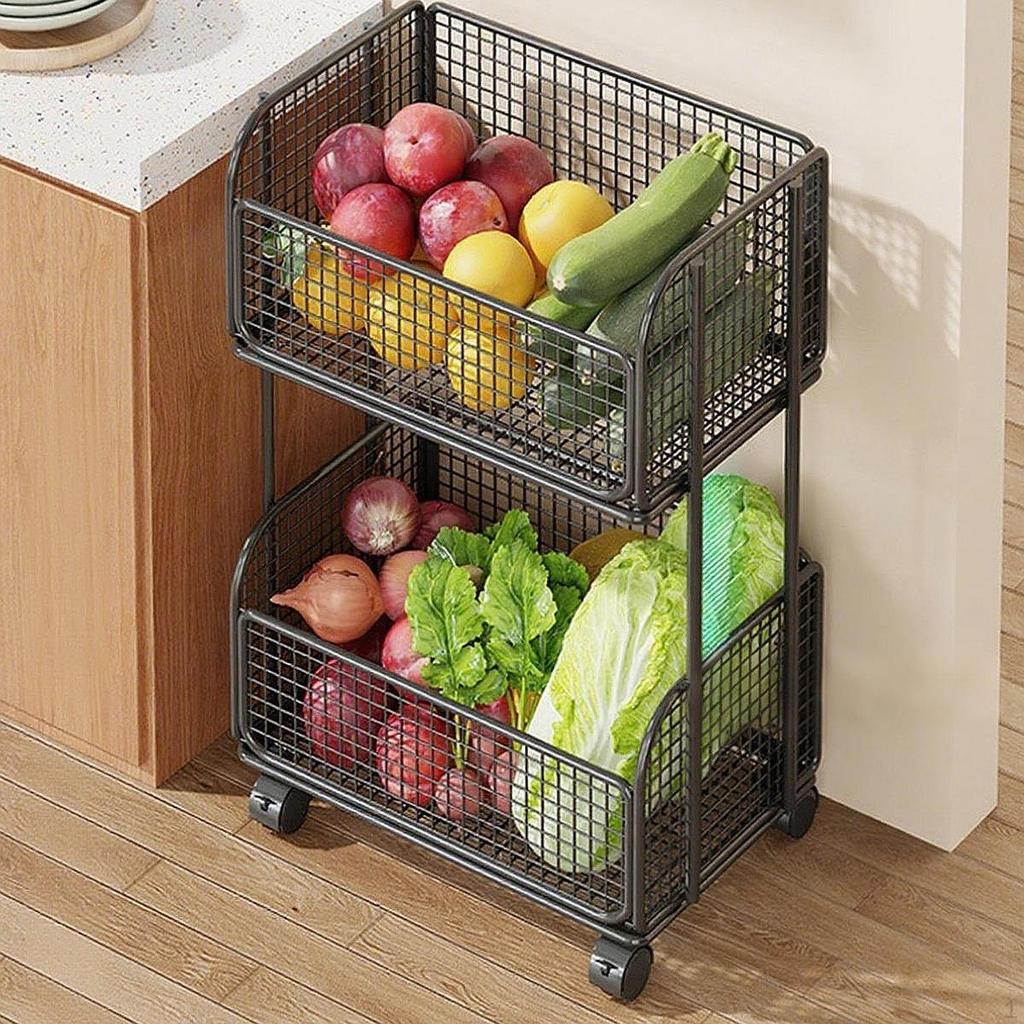 Cart Metal Wire Baskets with Wheels Iron Multipurpose Kitchen Fruit Basket Stand for Snacks Potatoes