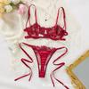 New Flirting Lingerie Women's Perspective Embroidery Mesh Hollowed-out Lingerie Set with Steel Ring
