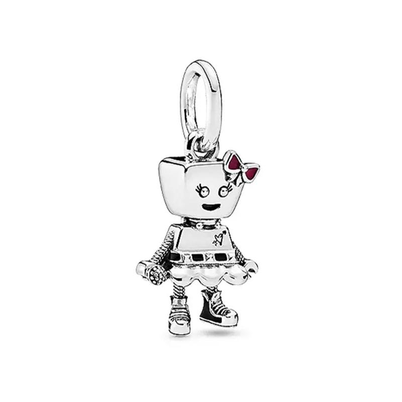Robot Series Charm Beads Robot Holding Flowers Butterfly Wings Robot Fit Original Bracelets Diy Women Jewelry Gift