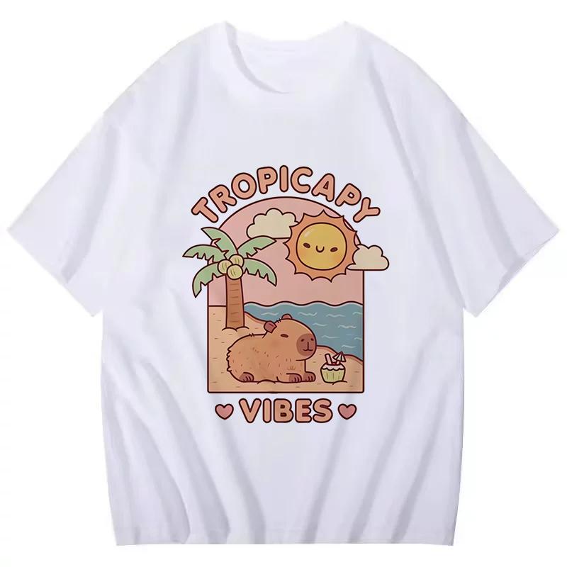 Funny Capybara Printed T Shirt Men Women Vintage Summer Short Sleeve T-shirt 90s Gothic Tshirt Casual EU Size Tees Tops Clothes