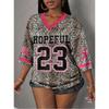 2025 Leopardendruck 23 T-Shirt Für Damen Netzstoff Gestreiftes V-Ausschnitt-T-Shirt Sommer Harajuku Trend Kurzarm Streetwear t-shirt