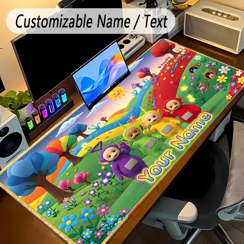 Large Mouse PadTeletubbies Custom Name Text Personalized Desk Mat Non Slip Gaming Pad