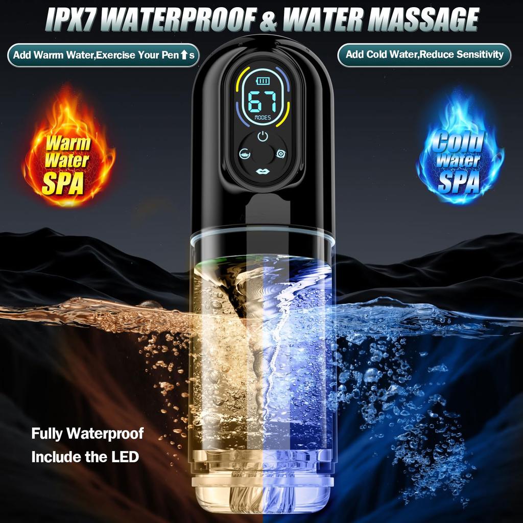 New LCD Automatic Male Mastubator Penis Pump With 7 Vibrating Rotating Thrusting & Licking Modes Pocket Pussy Sex Toys for Men