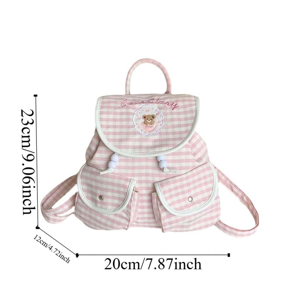 Sweet Women Daily School Bag Large Capacity Embroidery Puppy Plaid Daypack Girls