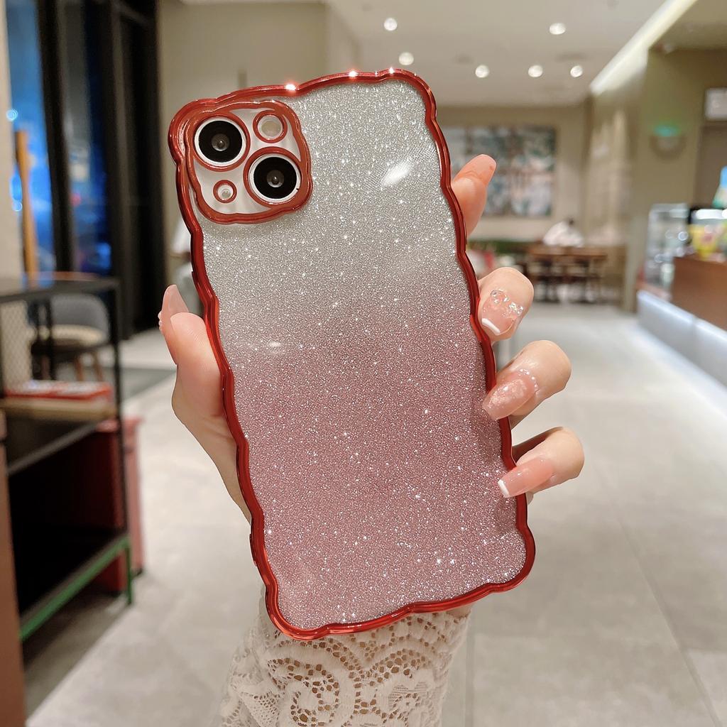Suitable for Apple 15pro Wavy Phone Case, IPhone14 Electroplated TPU Gradient Glitter 13 Anti-drop Protective Case
