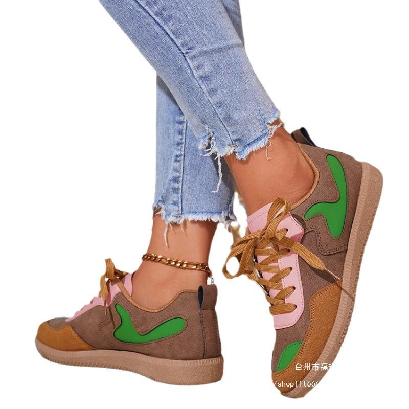 Women's flat shoes casual women's sports shoes single shoes 2025 autumn round head women's shoes color matching light mouth board shoes