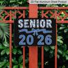 2D Flat, 1pc Senior 2026 Aluminium Sign 8x12 Inch - Blue Porcelain Floral Letter & Bow Design, Class of 2026 Graduation Decor, Senior Year Wall