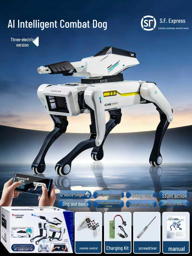 Smart AI Robot Dog with Voice Dialogue, Remote Control, Call Function, Item Pickup & Cannonball Shooter