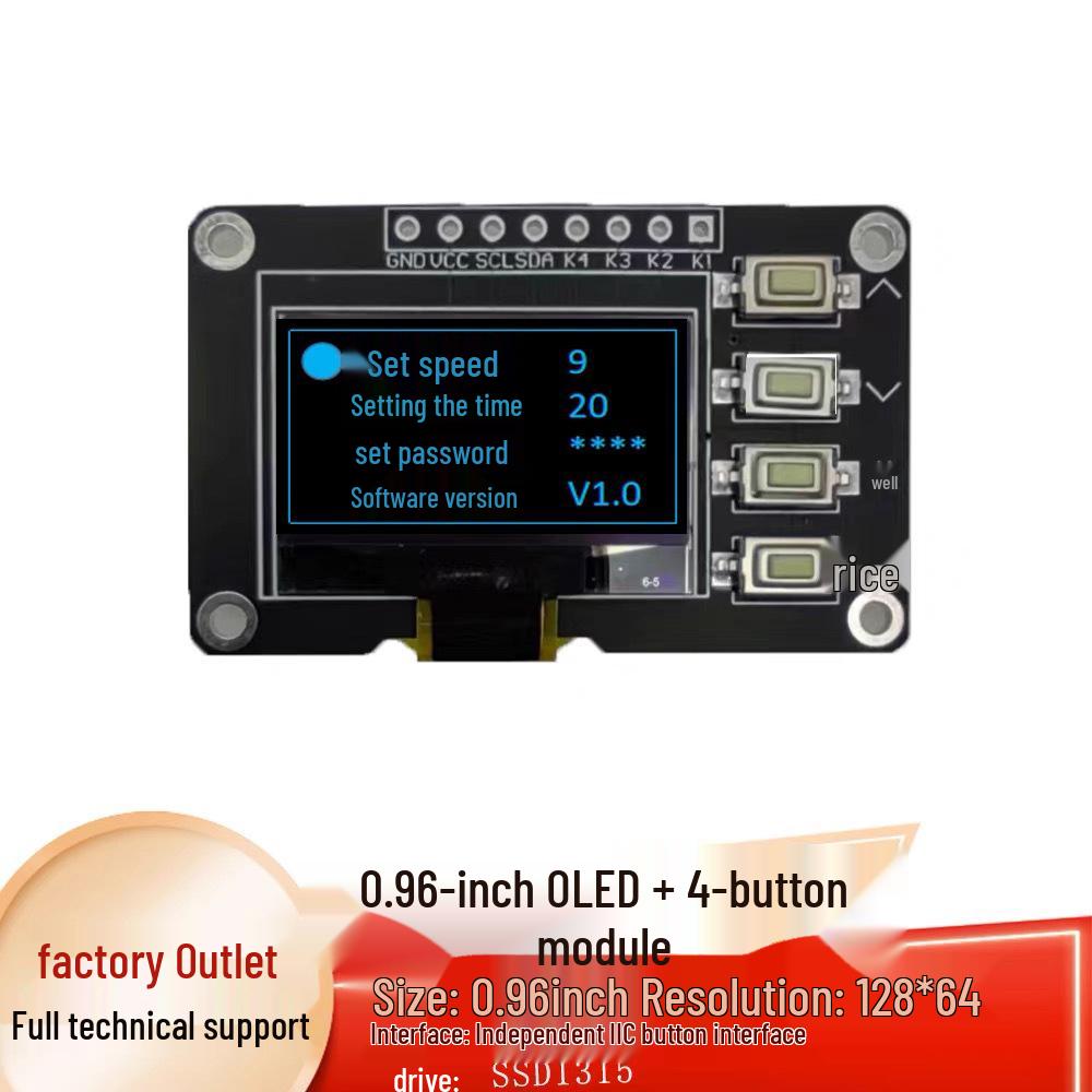0.96" OLED Display Module 128x64 with 4-Button Matrix Keyboard, IIC SSD1306-Compatible