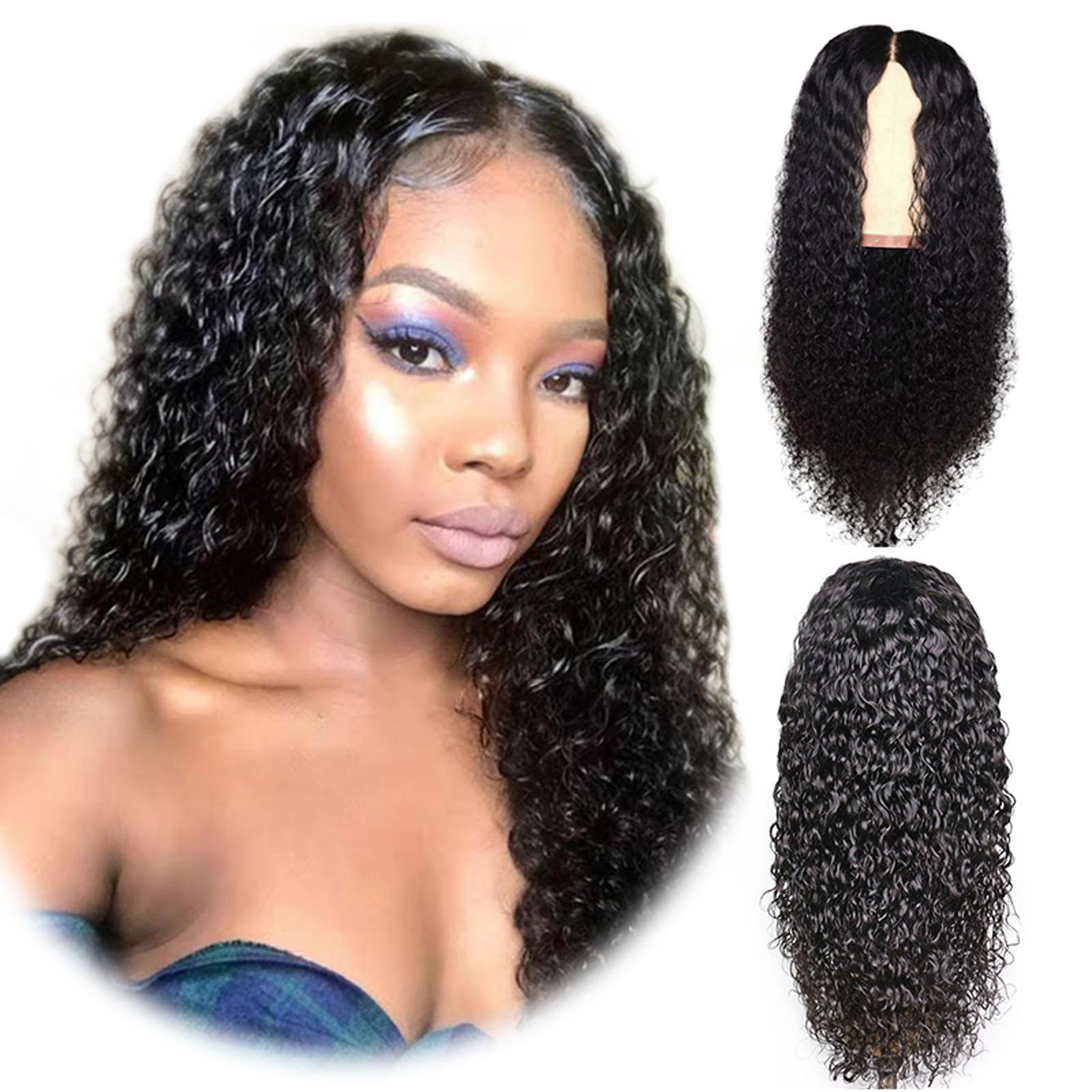 Wig Curly Female Big Wave Black Water Ripple Long Curly Hair High Temperature Silk Wig Headgear Curly Black Hair Head (Black,One Size) чёрный