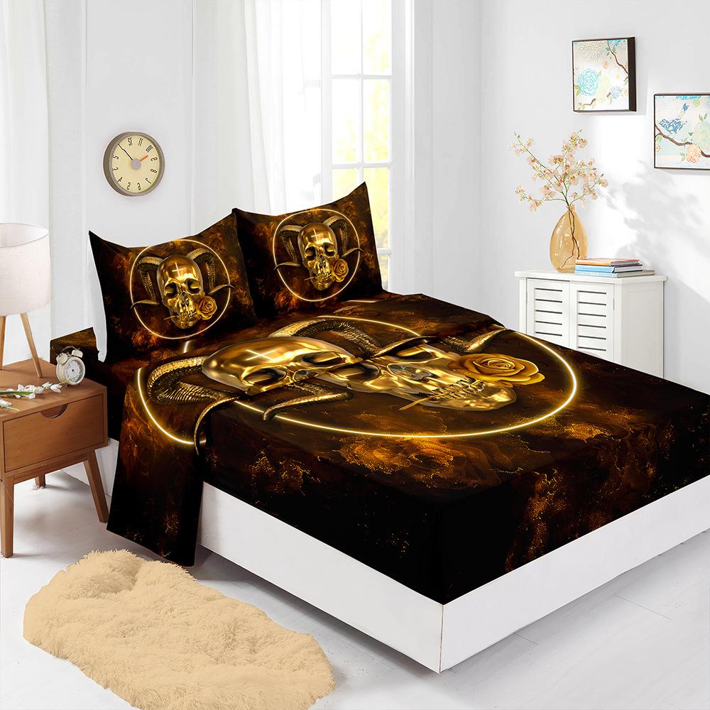 Four-Piece Mattress Digital Printing Mattress Protective Cover Bedding Skull Kit