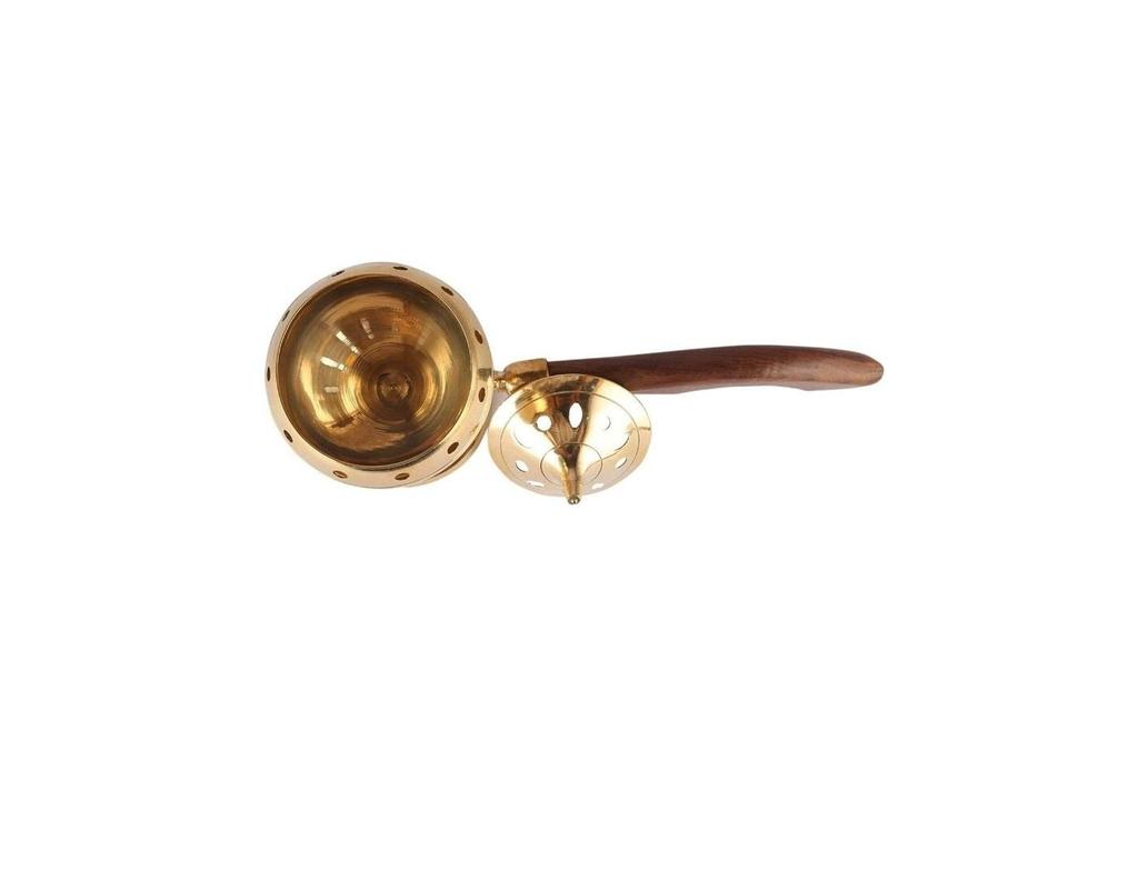 TreegoArt Brass Sambrani Stand & Loban Dhoop Burner with Wooden Holder Form Termple Pooja - Pack Of 1 (8 Inches Length )