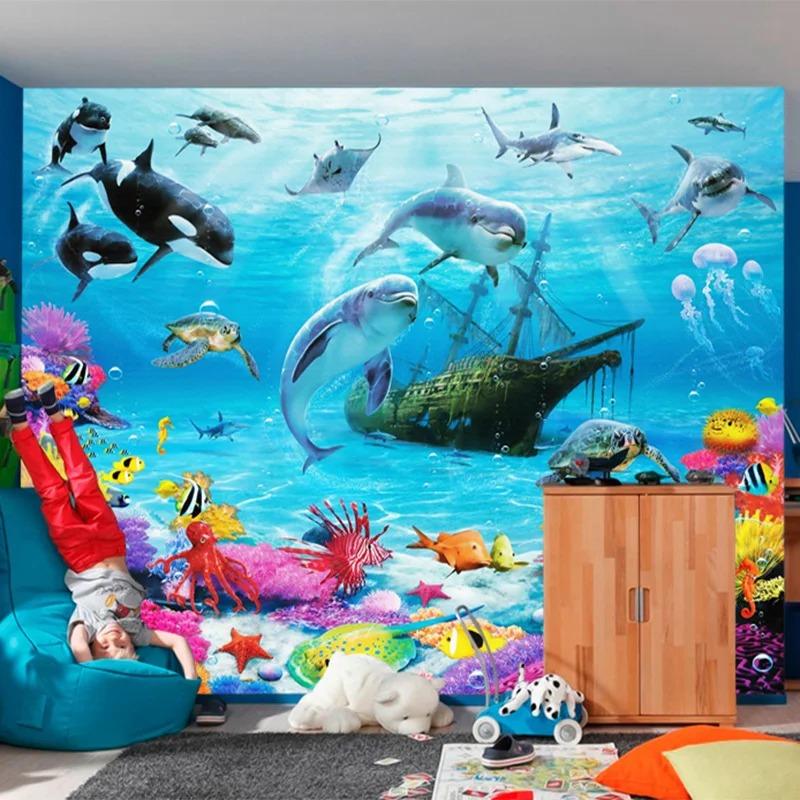 3d Cartoon Mural Underwater World Wallpaper Kid's Room Hoto Wall Papers Home Decor