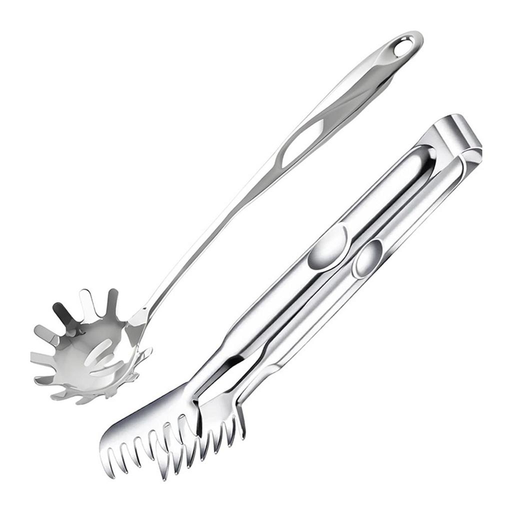 Stainless Steels Spaghetti Spoon and Tongs Ergonomic Kitchen Tool With Drain Holes For Frying Boiling And Serving Food