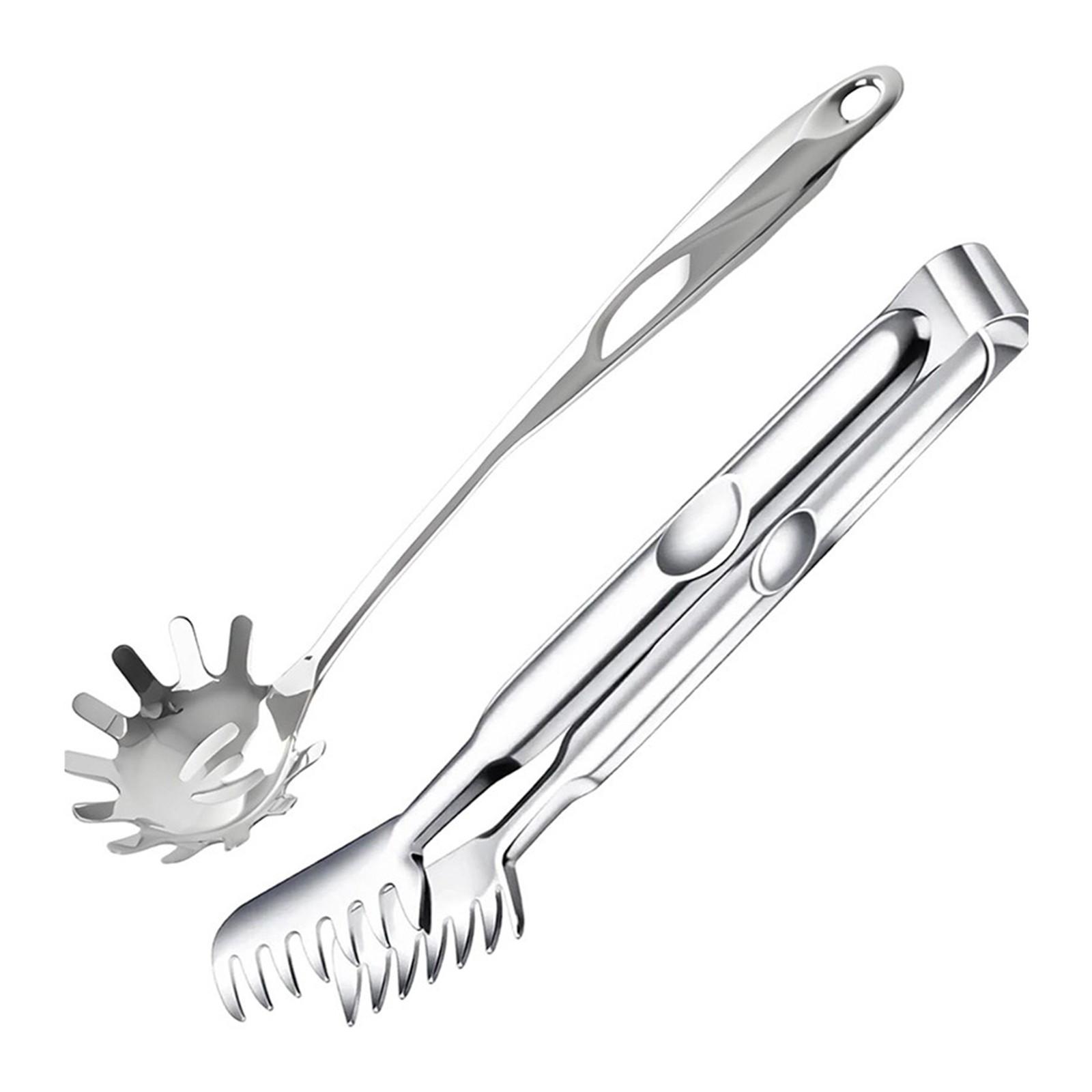 

Stainless Steels Spaghetti Spoon and Tongs Ergonomic Kitchen Tool With Drain Holes For Frying Boiling And Serving Food 1