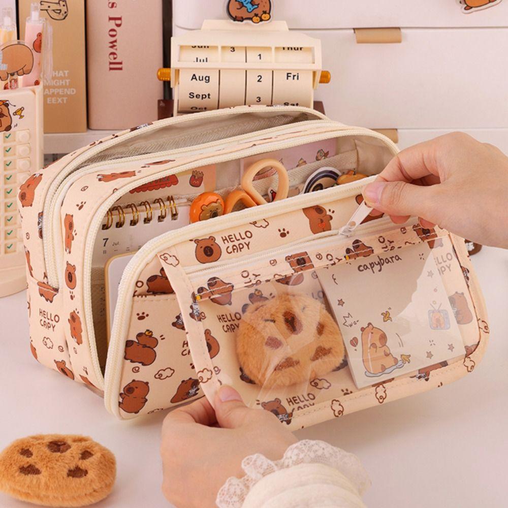 Capybara Pencil Case Multi Layer Stationery Organizer New Pen Bag  School Office