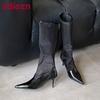 Fashion Footwear Knee High Boots With Thin Heels Shoes For Ladies Fashion Mesh Breathable Female Pointed Toe Women Long Boots Shoes