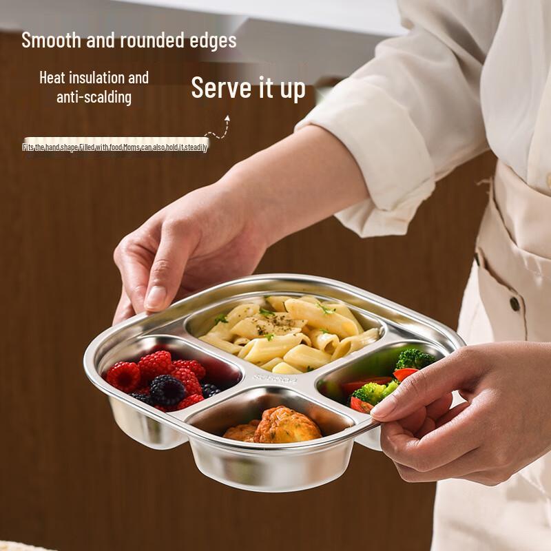 304 Stainless Steel Square 3-Compartment Kids Meal Tray