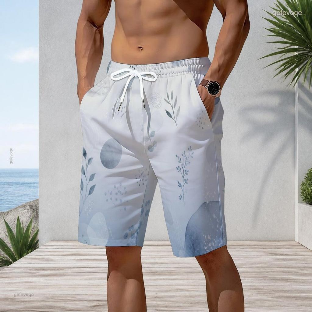 Men Plus Size Abstract Art Print Beach Shorts Quick Dry Drawstring Casual Swim Trunks With Pockets For Summer Surfing Vacation