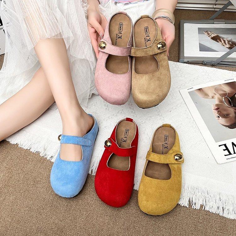 [Ushilai] French small golden bean flat-bottomed bag head Boken slippers women's 2025 summer new one-pedal and half slippers