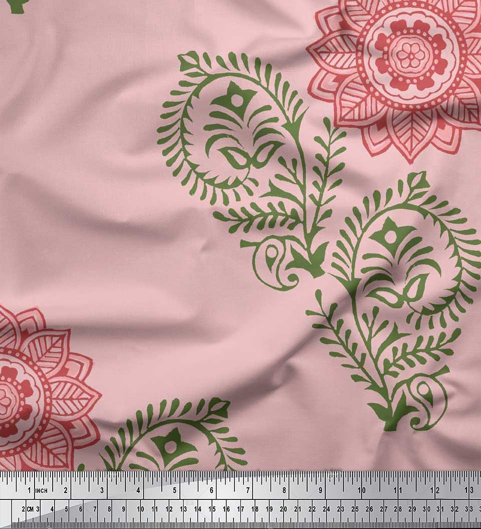 

Soimoi Japan Crepe Satin Fabric Paisley,Leaves & Floral Mandala Block Print Sewing Fabric metre 42 Inch 42 Inch Wide - Poly Crepe помаранчевий