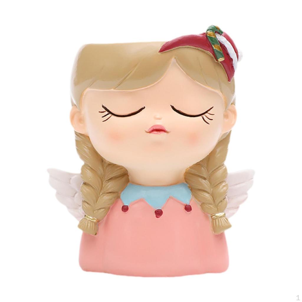 Cute Head Planter Small Flower Pot Fairy Figurine Statue Tabletop Vase Little Girl Container