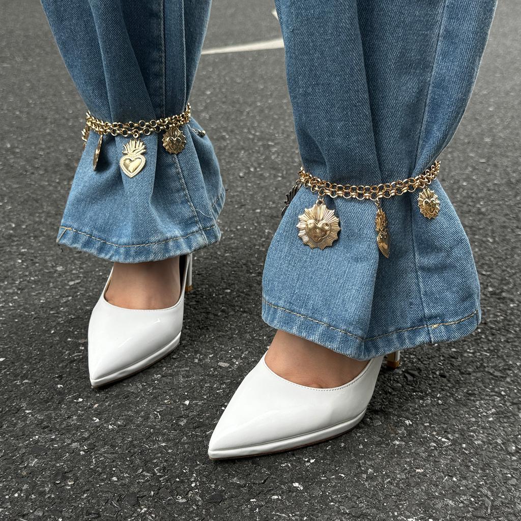 Creative Cross Love Pendant Pants Anklet Decoration, Fashionable Imitation Pearl Beaded Ankle Chain Decoration