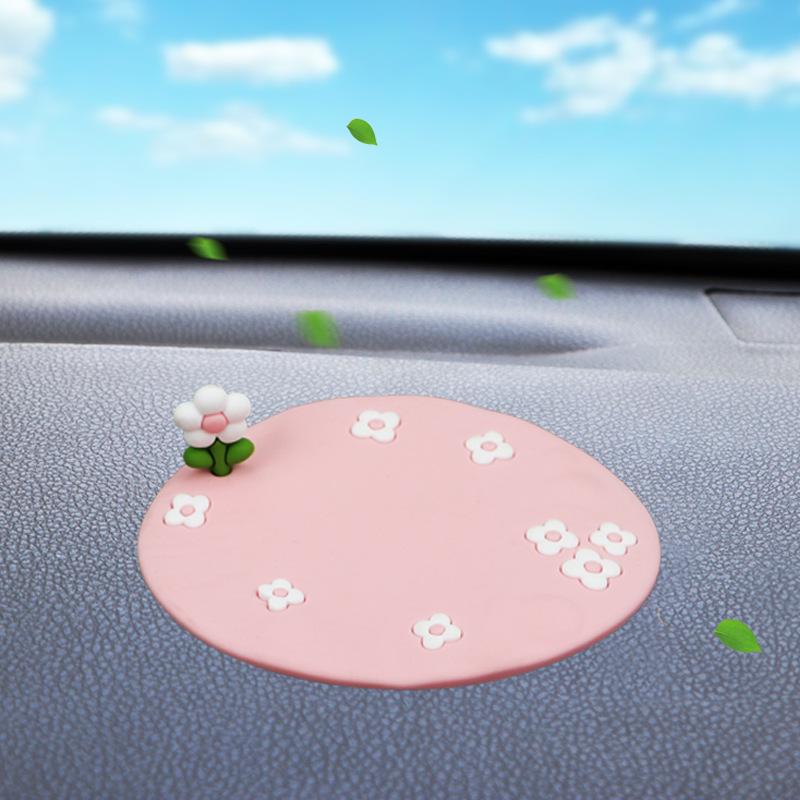 Fresh Flower Cartoon Anti-slip Car Mat – Phone Holder & Perfume Organizer for Console