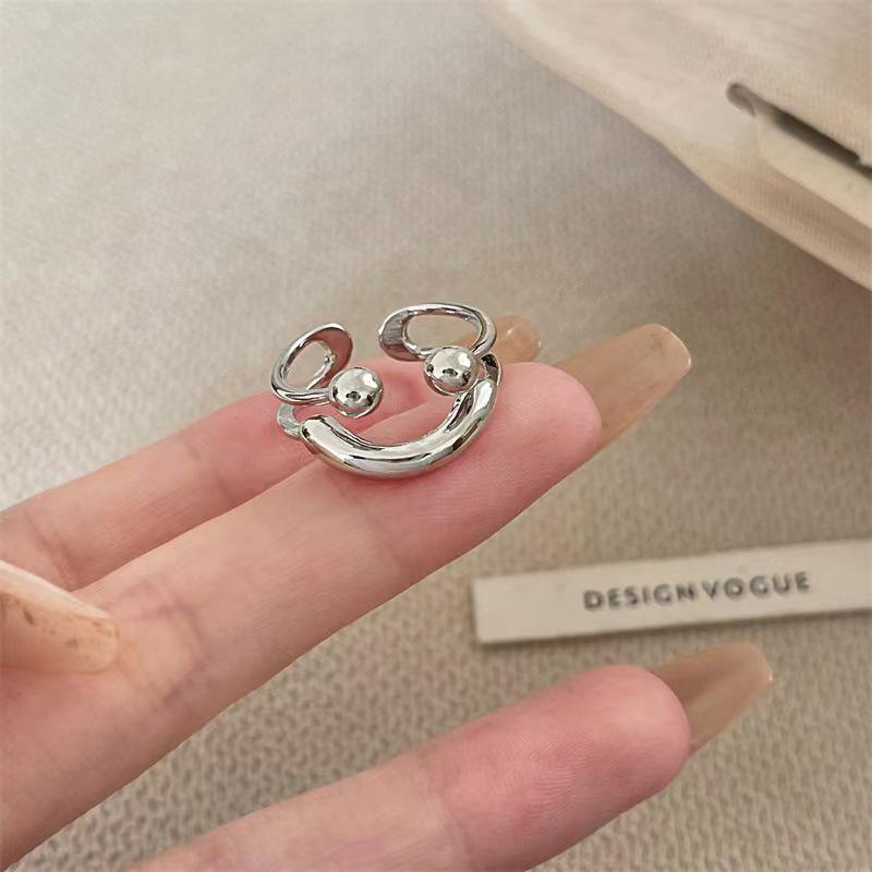 Sunny Day Smiley Face Women's Adjustable Double Layer Ring - Korean Style, Simple, Versatile, Girly Index Finger Accessory.