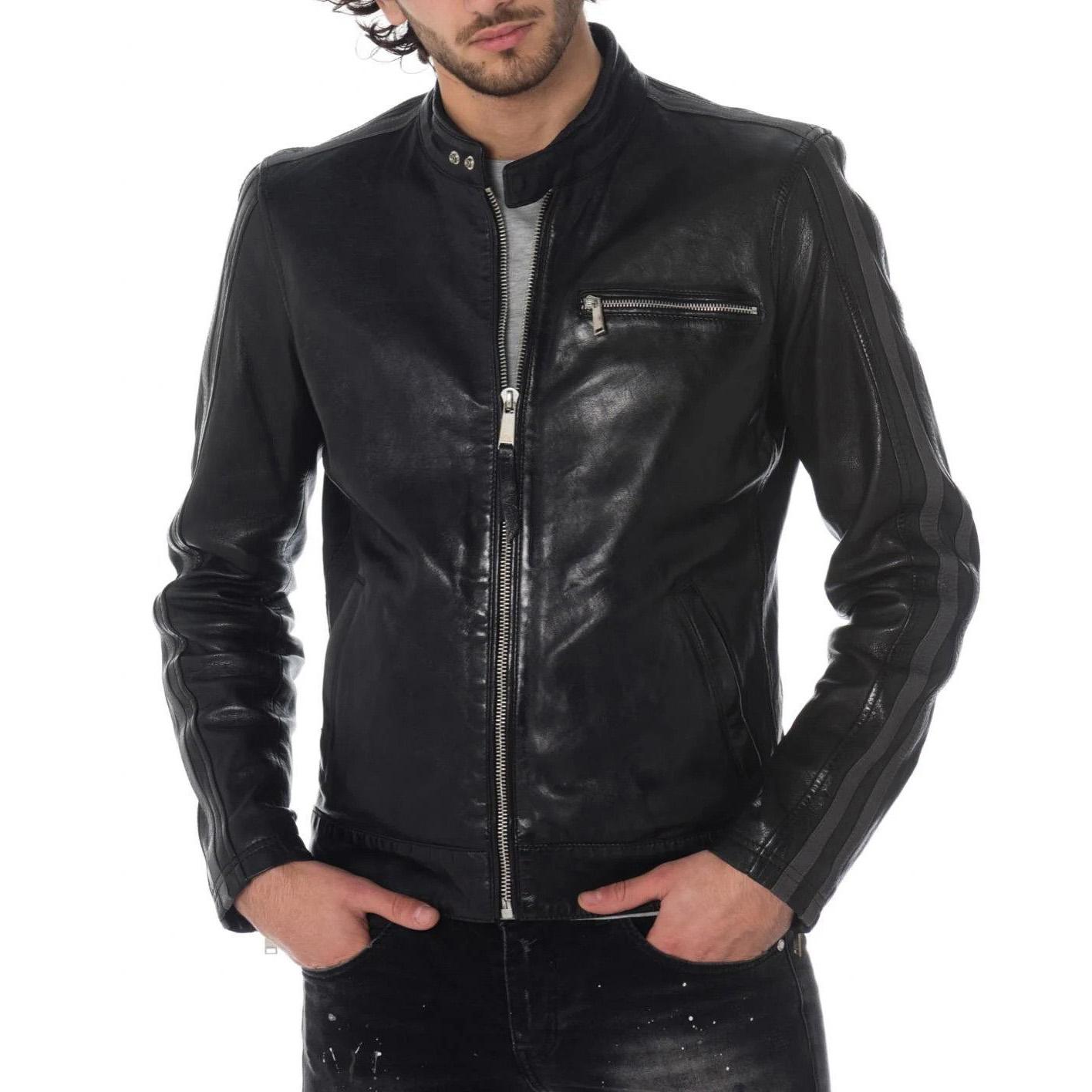 

SkinOutfit Men s Genuine Lambskin Black Leather Jacket Stylish Motorcycle Bomber Biker Outerwear MJ 48 XL чорний