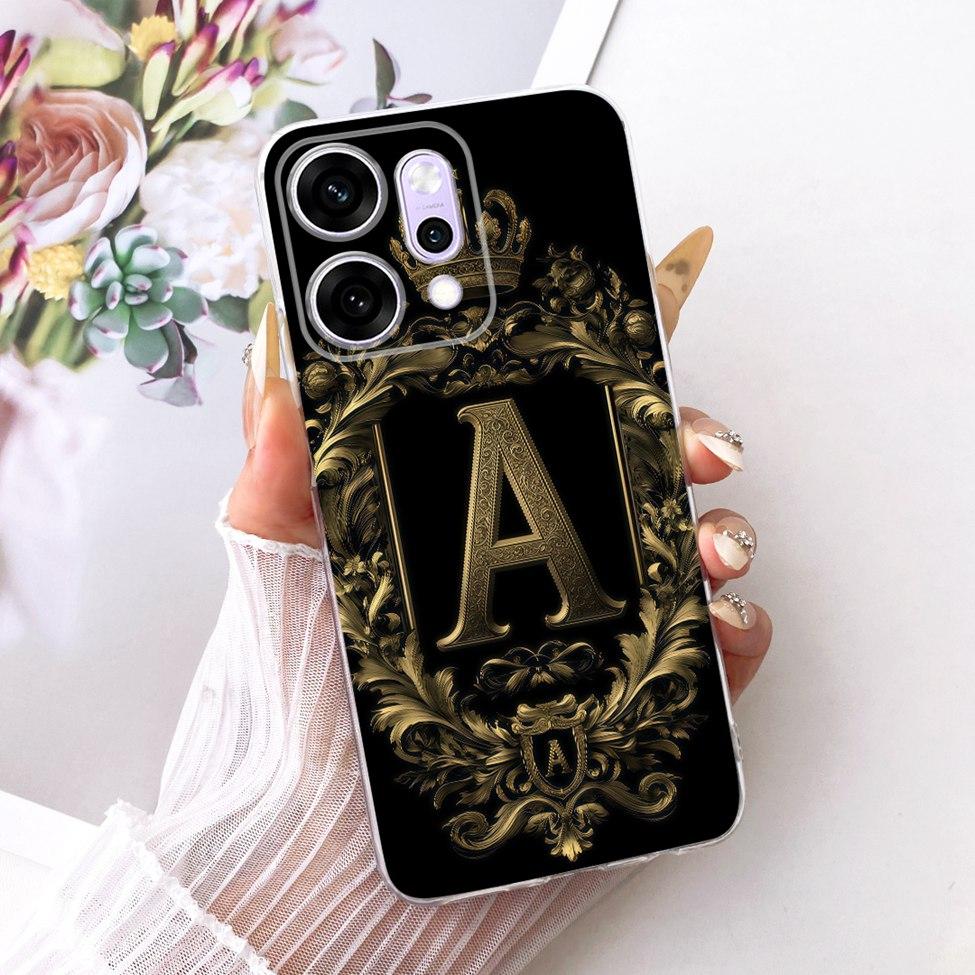 Transparent For Oppo Reno 14Pro CPH2739 PKZ110 Cover For Oppo Reno14 Pro Case Luxury Crown A-Z Letters 2D Flat Pattern