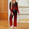 Women's V-Neck Long Sleeve Printed Pajama Set with Pockets - Loose Fit Casual Sleepwear for