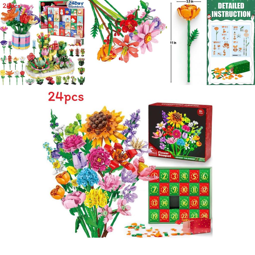 Flower Bouquet Christmas Countdown Advent Calendar Blind Box With Diy Fun For Holiday Decor
