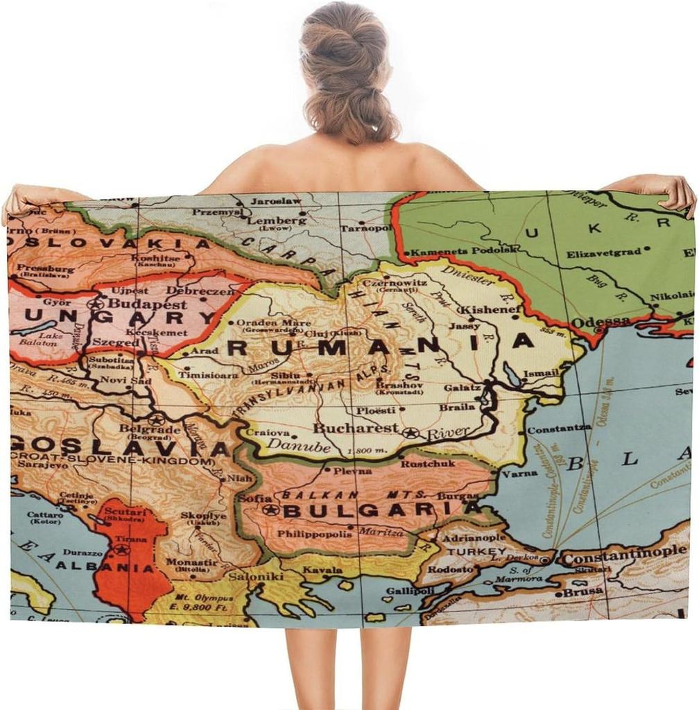 Ręcznik plażowy dla dorosłych, Mapa Danii Ręcznik kąpielowy dla dorosłych Odporny na blaknięcie Kompaktowy Miękki Ręcznik basenowy, Nowoczesny Ręcznik do łazienki Spa Jacuzzi
