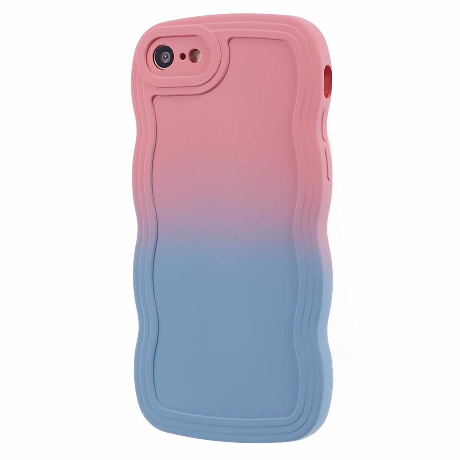 

JTW Series for iPhone 7/8/SE (2020)/SE (2022) TPU Case Wavy Edge Dual Color Phone Back Cover Pink+Sky Blue