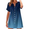 Women Fashion Casual V-neck Short Sleeve Button Gradient Print Dress