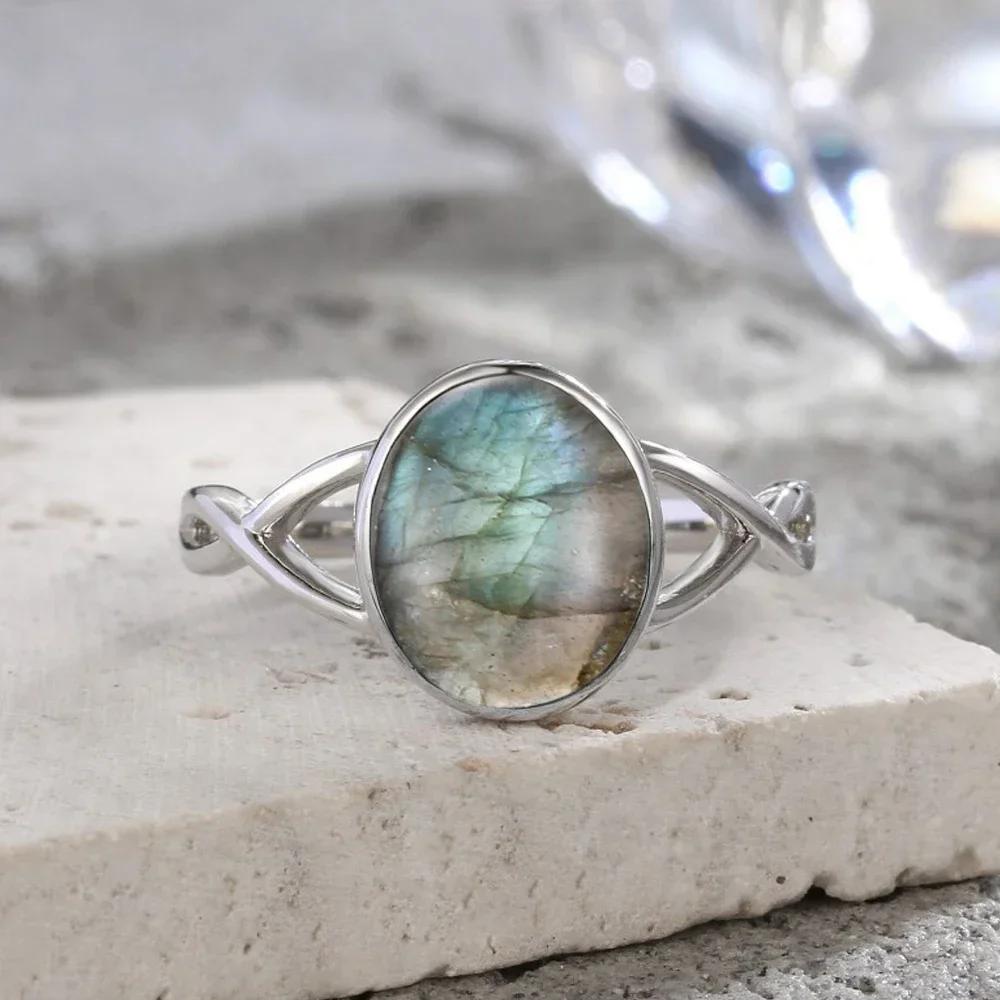 925 Silve Ring with Natural Moonstone Oval 8*10MM Simple Minimalist Twist Ring Party Gifts Fine Jewelry for Women