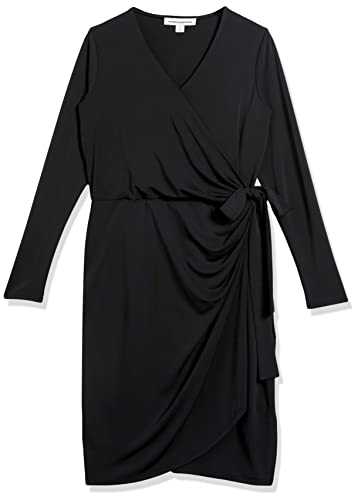 Amazon Essentials Women's Classic Fit Long Sleeve Wrap Dress, Black, Size L