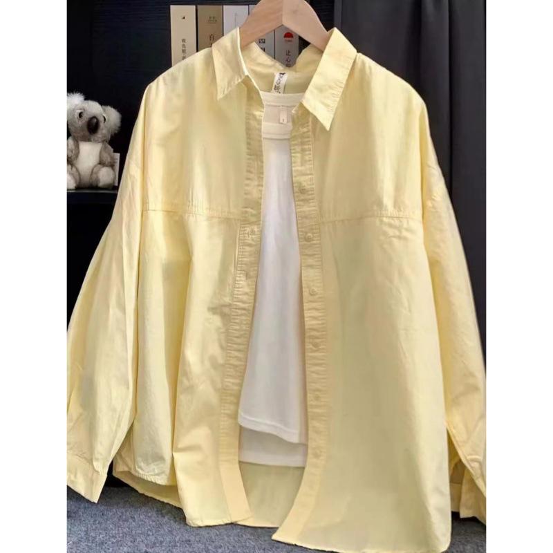 Women's Loose Pure Cotton Solid Color Shirt - Casual, Slim, Versatile Layering Top for Spring/Autumn, Sun-Proof and Stylish.