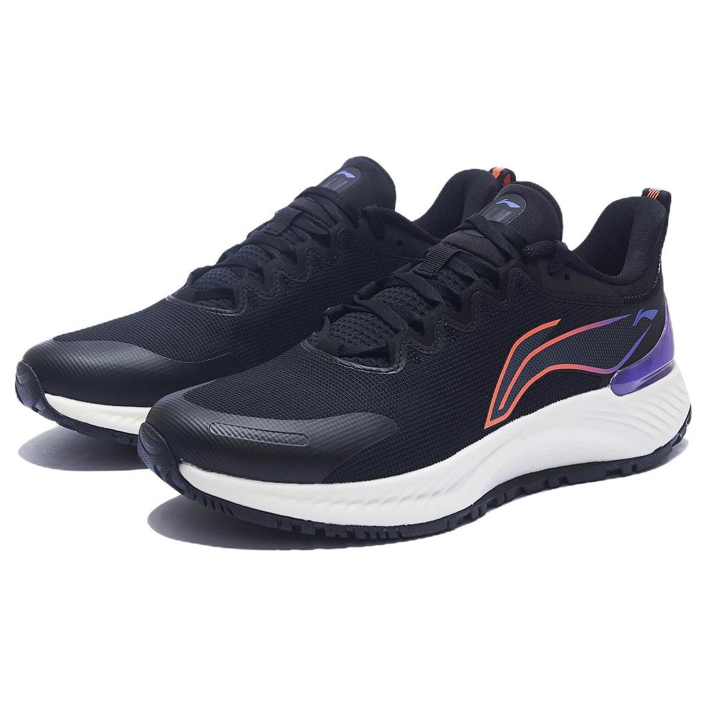New LINING YueYing Element Running Shoes Men Low Top Black/Neon Soft Orange/Purple ARHS007-8