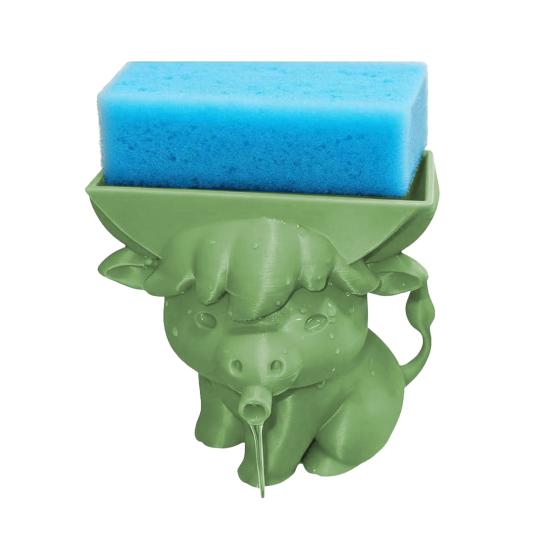 

Держатель для губок в виде коровы Хайленд с дренажом для раковины в ванной и на кухне, 3D-печатная подставка для губок, многофункциональный органайзер для губок, полка для хранения светло-зеленый