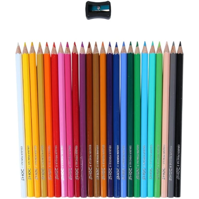Doms 24 Shades Color Pencils|Hexagonal Shaped Body For Comfortable Grip|Bright&Playful Colors|Free Sharpner With Each Pa