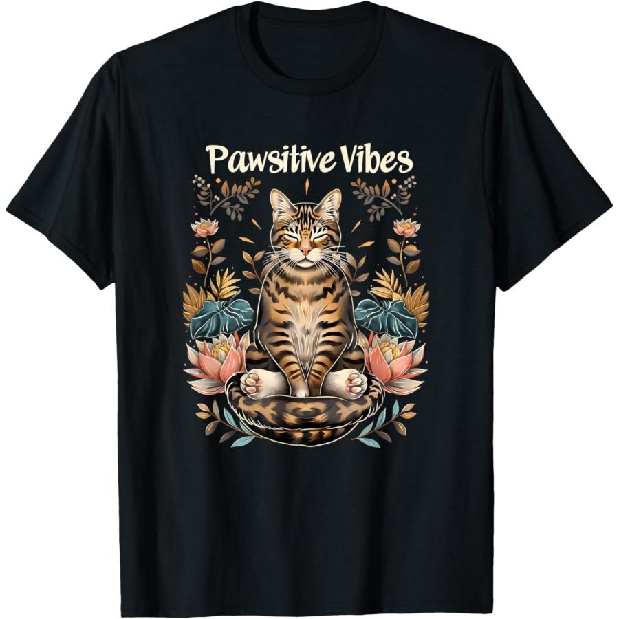 Pawsitive Vibes Only Yoga Poses Kitten Bengal Cat T-Shirt for Men Women XXXXXL чёрный