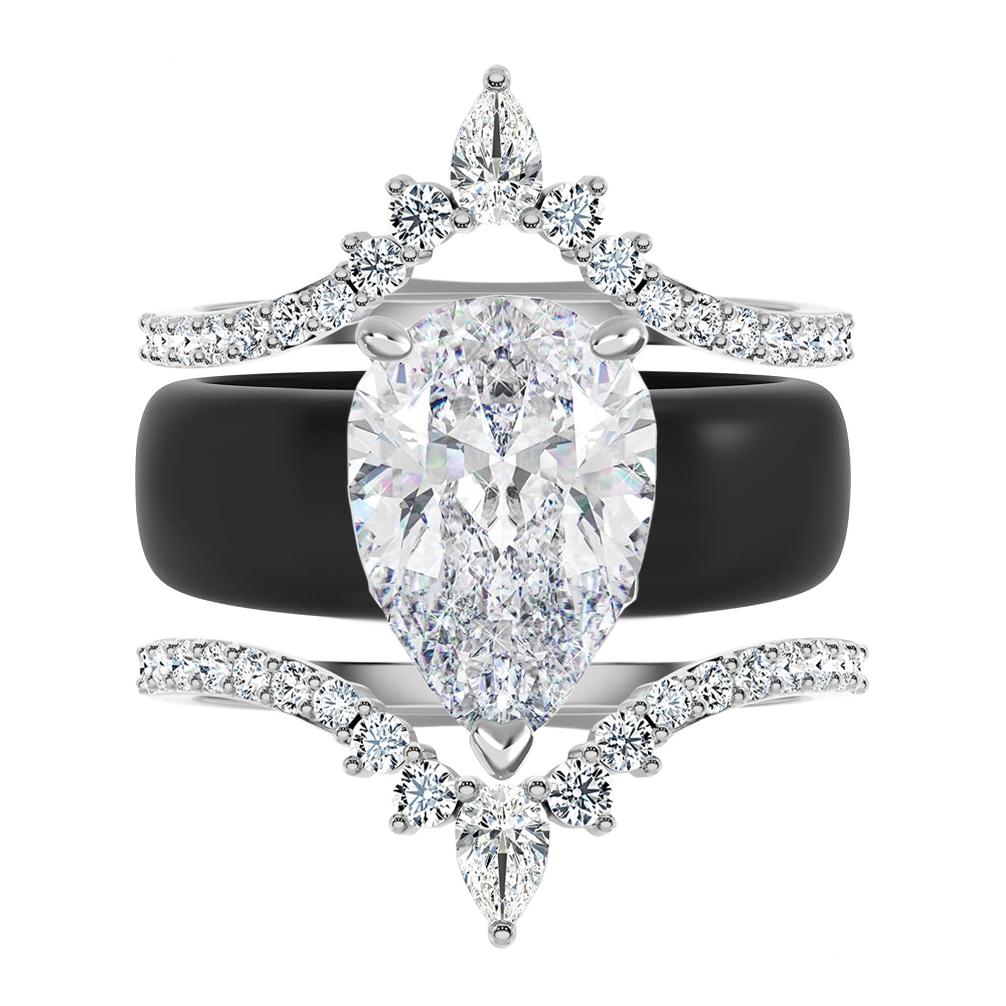 Black Silicone Crown Wedding Ring Set Pear Cut Zircon S Stackable Engagement Band for Women Bridal Gift Jewelry