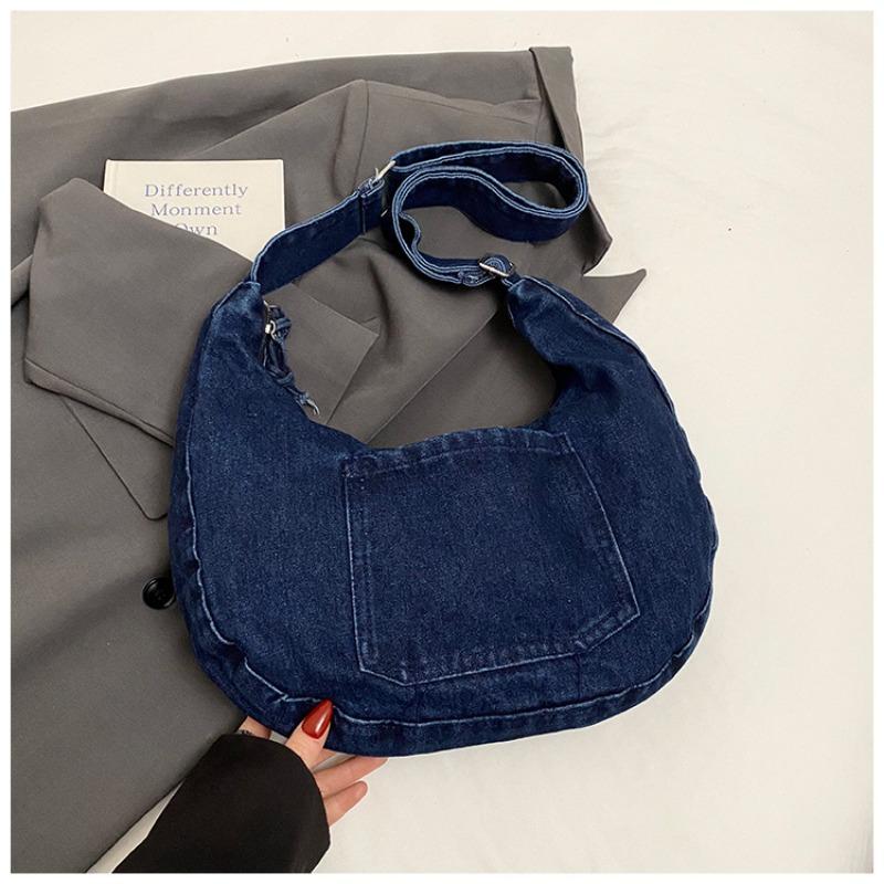 New denim women's bag casual simple literary large capacity solid color retro lazy wind crossbody shoulder bag