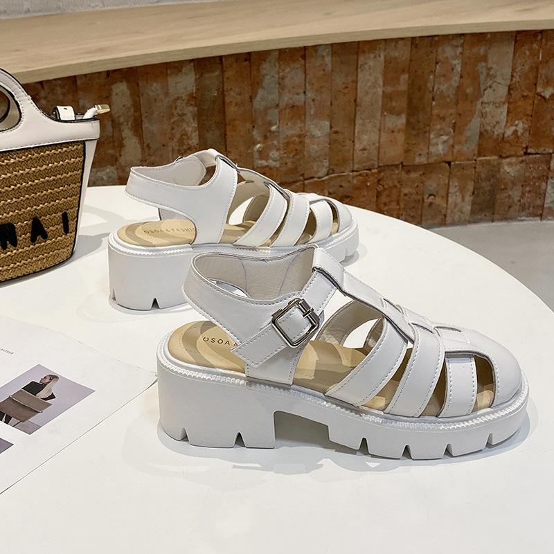 

Woven Roman sandals women s retro bag head shoes women s summer platform thick heel high heel women s shoes tide 35 белый