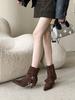 European and American temperament versatile suede pointed high-heeled short boots