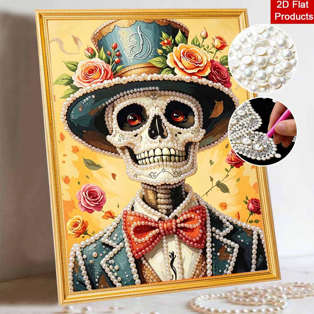 Halloween pearl painting art full pearl handmade diy home decorations skull gentleman rose decor