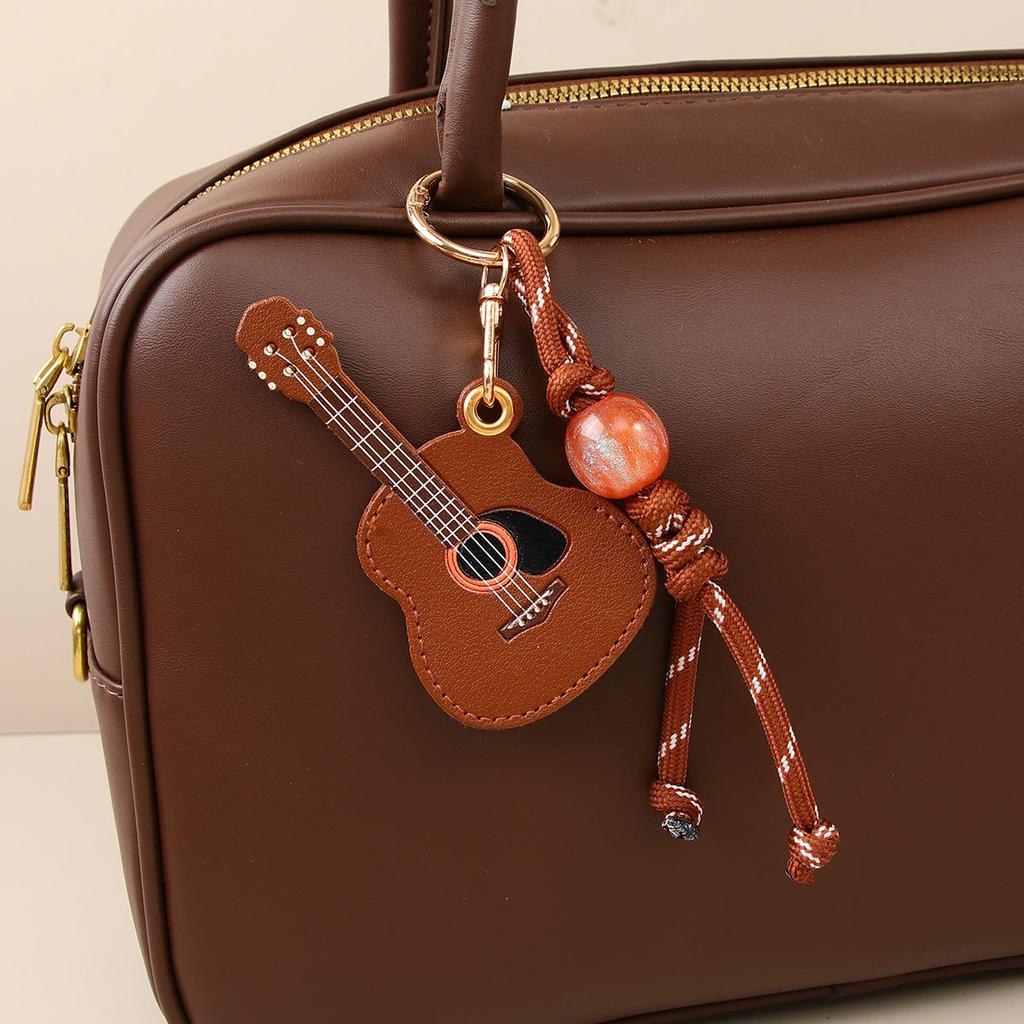 New Creative PU Guitar Pendant Access Card Bag Accessories Beaded Keychain Small Gifts Car Hanging Accessories