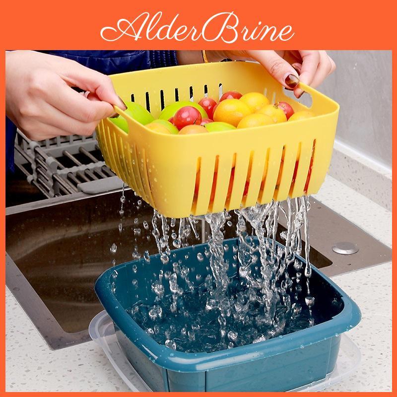Basket With Drain Doublelayer Multifunction Lid Kitchen Refrigerator Drain Storage Box Plastic Frui
